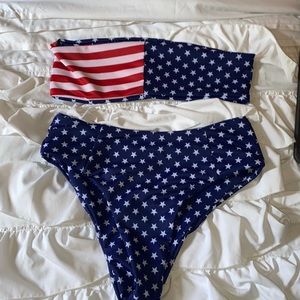 strapless american flag bikini set